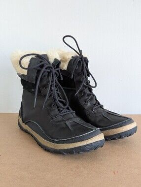 Merrell Tremblant Waterproof Boots, Black Leather w Faux Fur Lining, Women's 11
